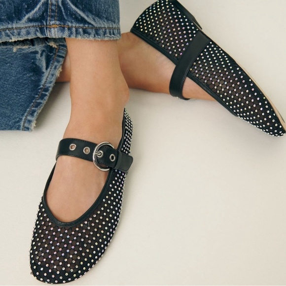 Reformation Bethany Ballet Flat Black Studded - Picture 1 of 9